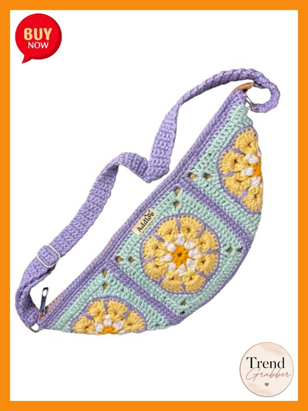 Handmade Crochet Crossbody Bag Boho Woven Purse Adjustable Strap Zipper